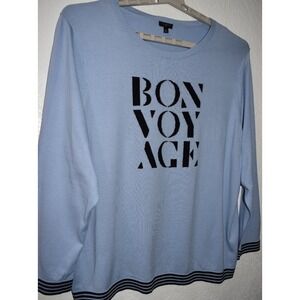 Talbots 3X Lightweight Sweater Top Bon Voyage Pullover Blue Long Sleeve